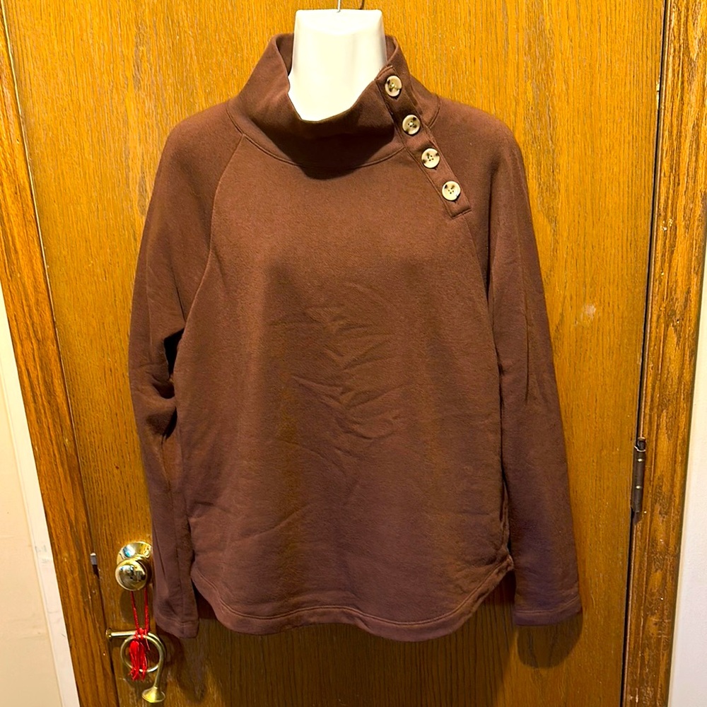 J. Crew Brown Cowl Neck Sweater with Button Detail medium
